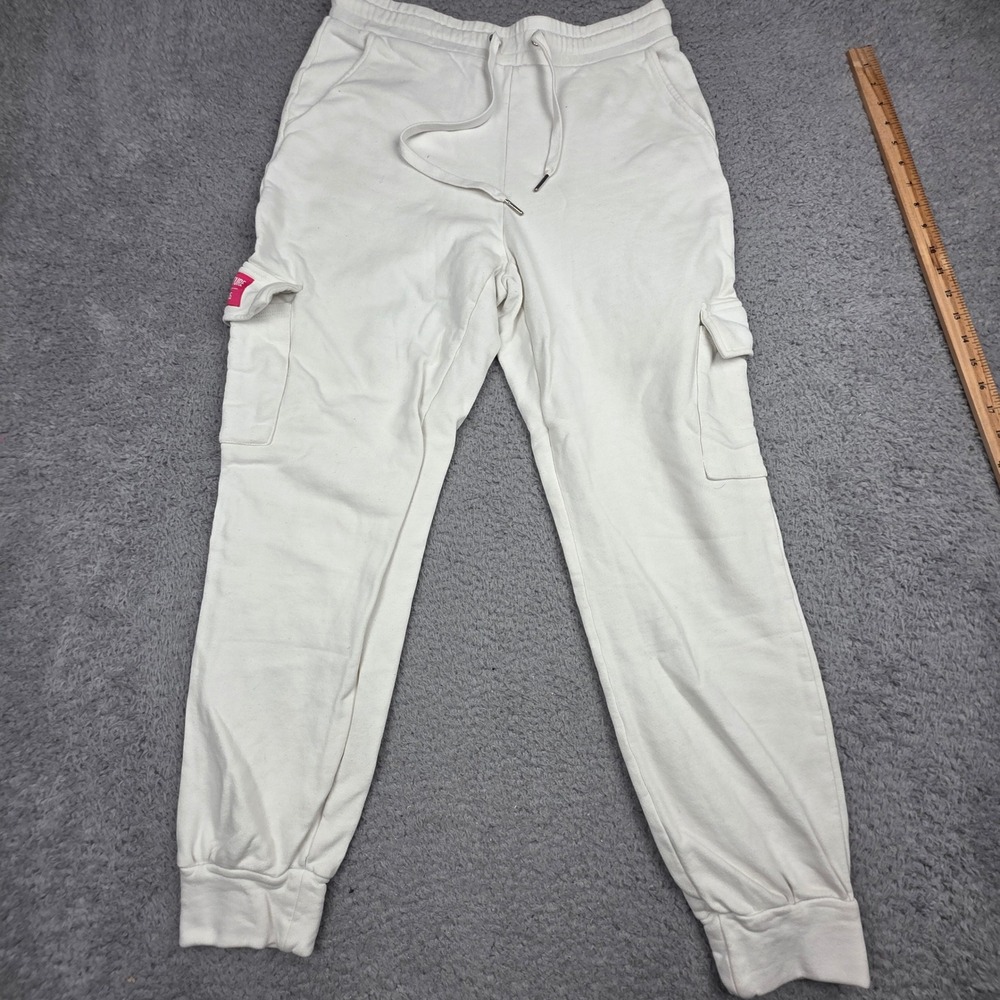 Juicy Couture Cargo Joggers Womens Medium White Cotton Sweatpants Y2K Logo